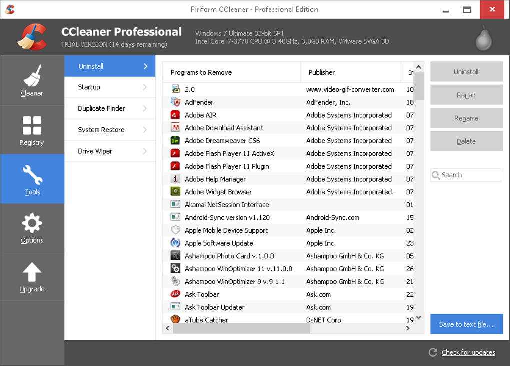 CCleaner Professional - screenshot